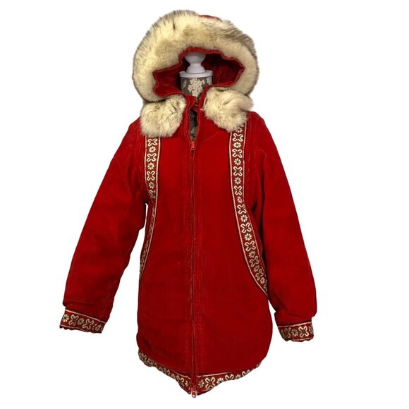 70s Inuit Eskimo Fur Trim Corduroy Coat Boho By Tlingint Artist Marleita Wallace - Picture 2 of 13